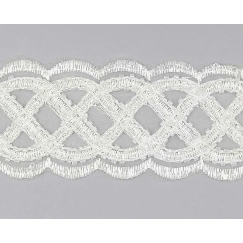 85 cm Reststück MIT FEHLER Spitzenband PEARLO mit Rocaille-Perlen bestickt creme