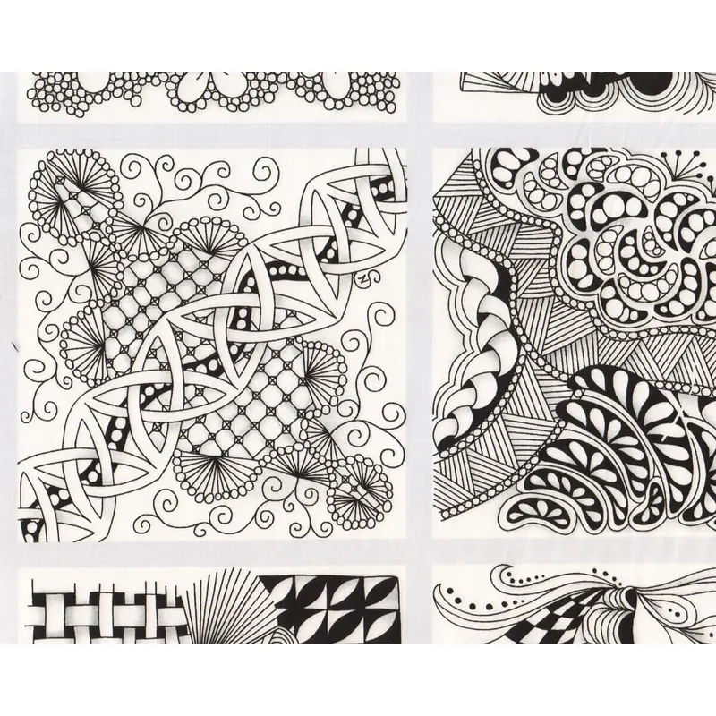90-cm-Panel Patchworkstoff TANGLE TIME, schwarz-weiß