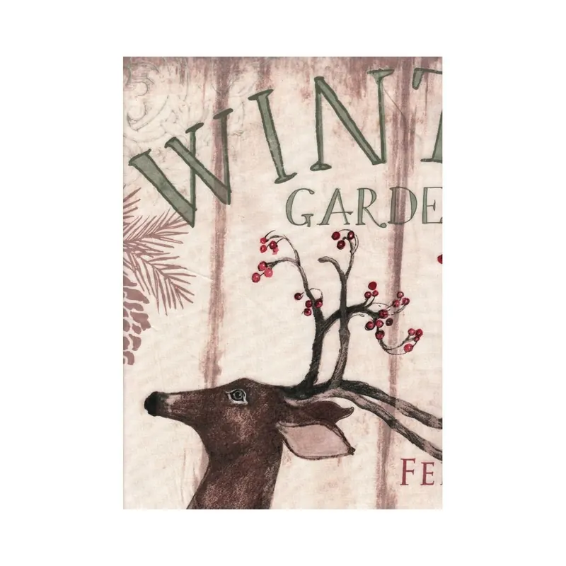 90-cm-Panel Patchworkstoff WINTER GARDEN, Hirsch mit Beeren, braun-lindgrün