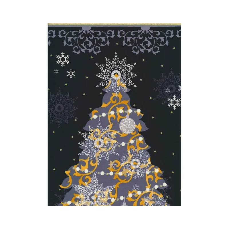 90-cm-Rapport Patchworkstoff-Abschnitt CELEBRATE THE SEASON, Weihnachtsbaum, schwarz-gold