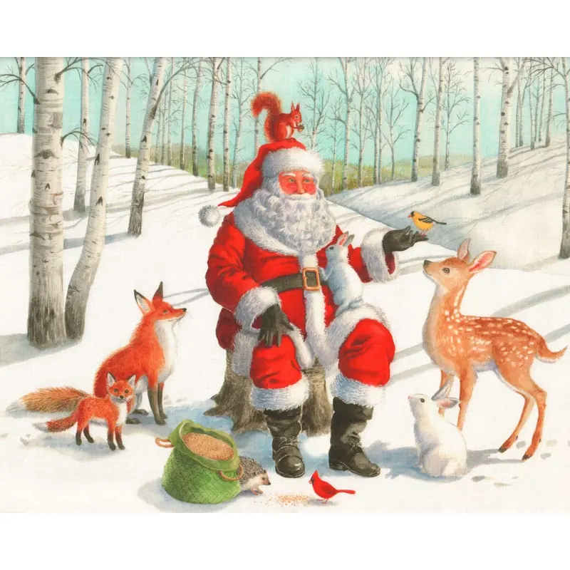 94-cm-Panel Patchworkstoff SANTAS WOODLAND WALK, Weihnachtsbilder, Robert Kaufmann
