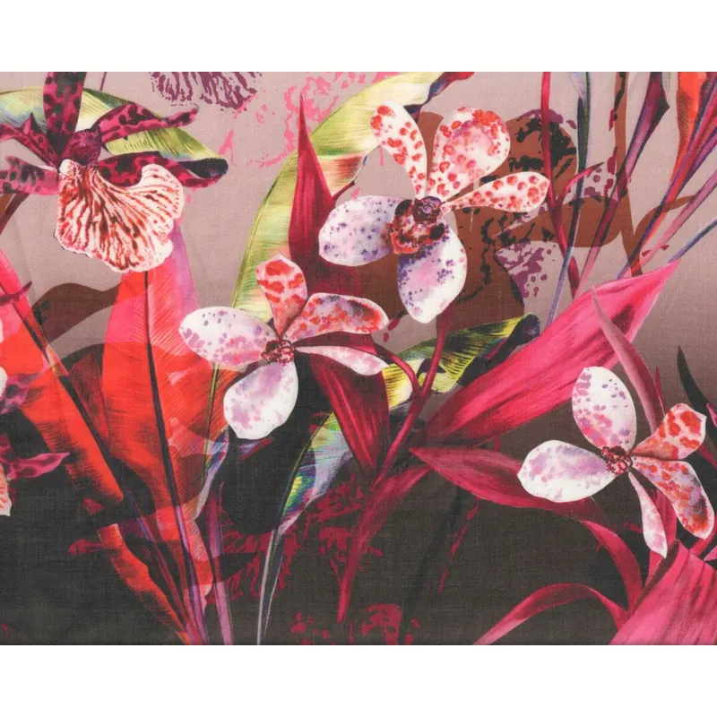 95-cm-Rapport Feines Reinleinen mit Digitaldruck, Ramie ORCHIDAS, Orchideen, fuchsia-rot