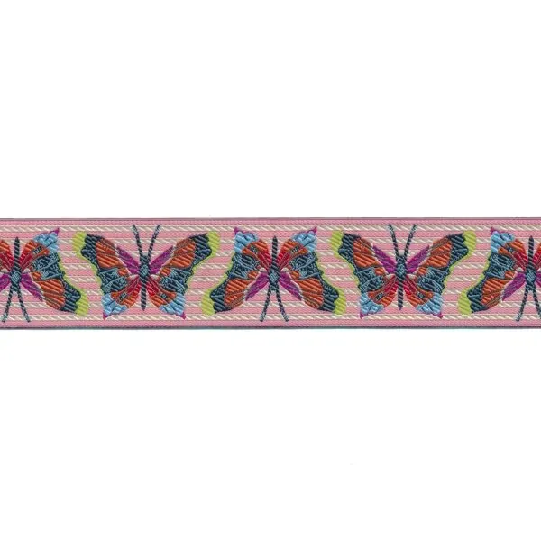 Anna Maria Horner Webband, Schmetterlinge auf Streifengrund, 38 mm breit