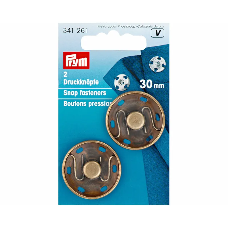 Annäh-Druckknöpfe GROSS, altmessing, 30 mm, Prym