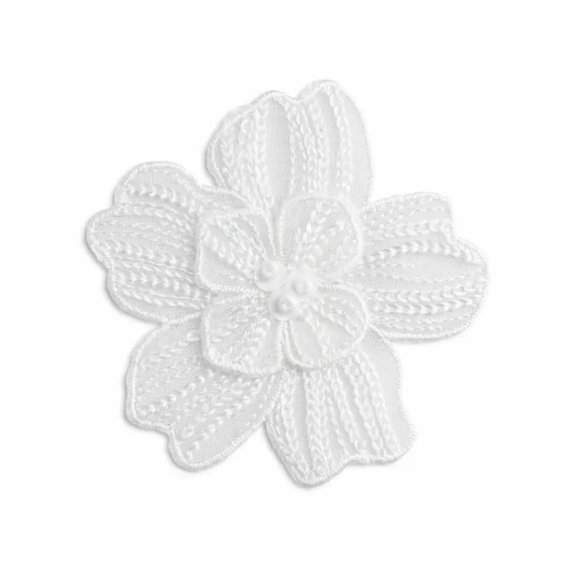 Applikation Blume mit kleinen Perlen aus Organza, bestickt, weiß, Prym