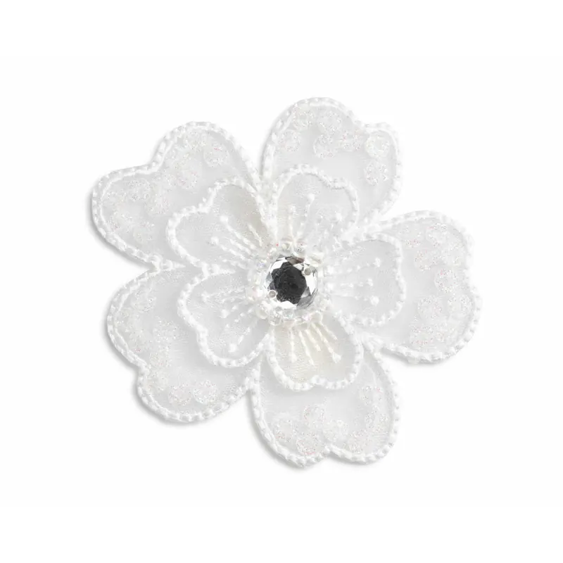 Applikation Blume mit Schmuckstein aus Organza, bestickt, weiß, Prym
