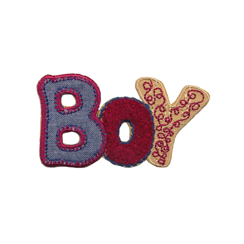 Applikation BOY, Schriftzug in Vintage Optik, blau-rot-beige