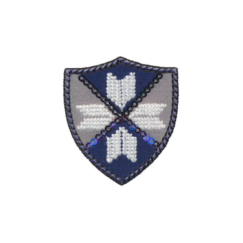 Applikation CROSS EMBLEM, Wappen mit Pailletten, dunkelblau-weiß-grau