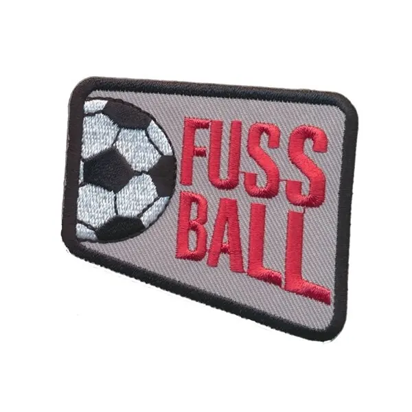 Applikation Fußball mit Schriftzug, grau-rot