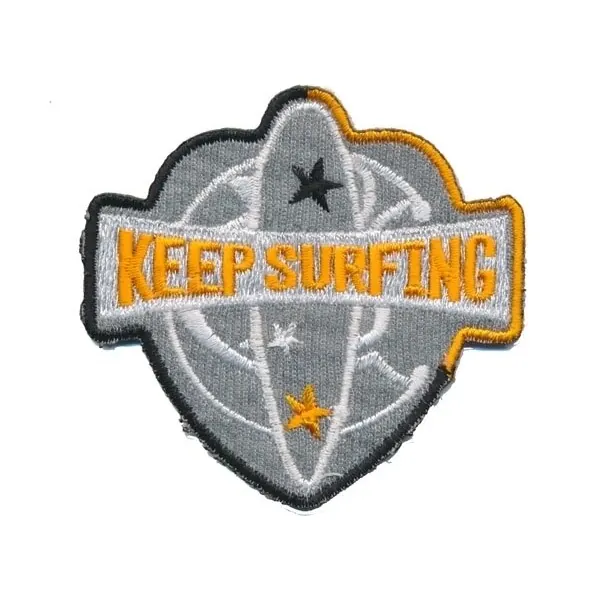 Applikation KEEP SURFING, Label für Surfer, grau-orange