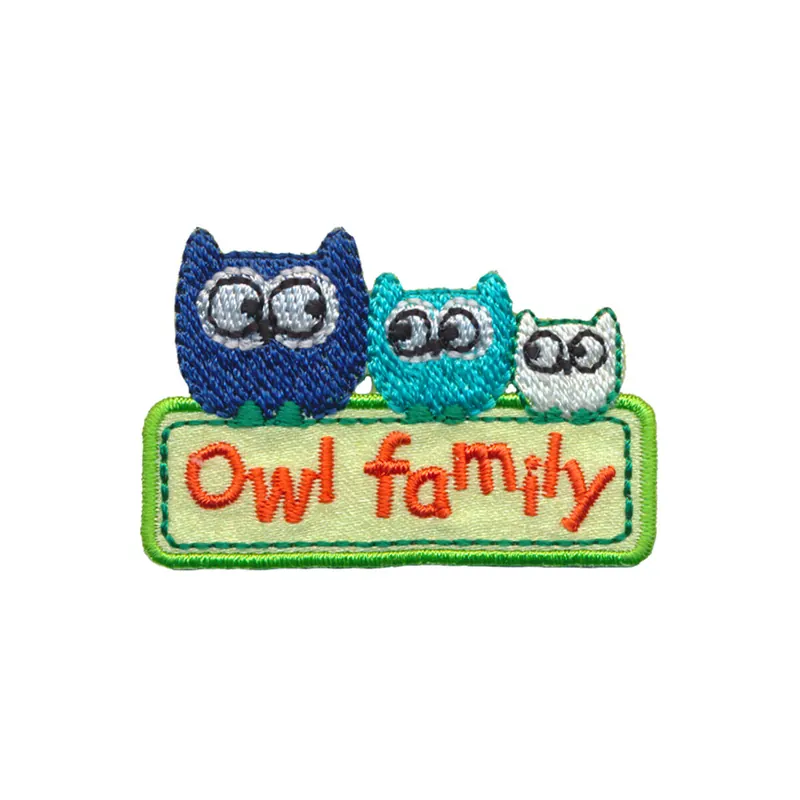 Applikation OWL FAMILY, Eulen-Familie mit Schild, grün-blau