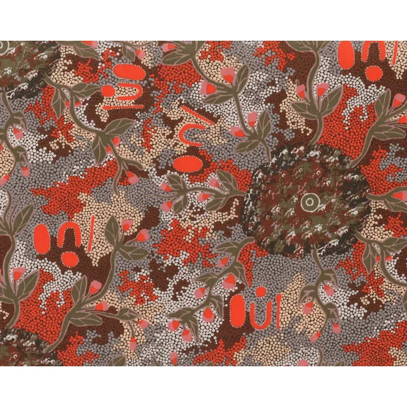 Australischer Patchworkstoff BUSH SWEET POTATO, Pflanzen, terracotta-braun