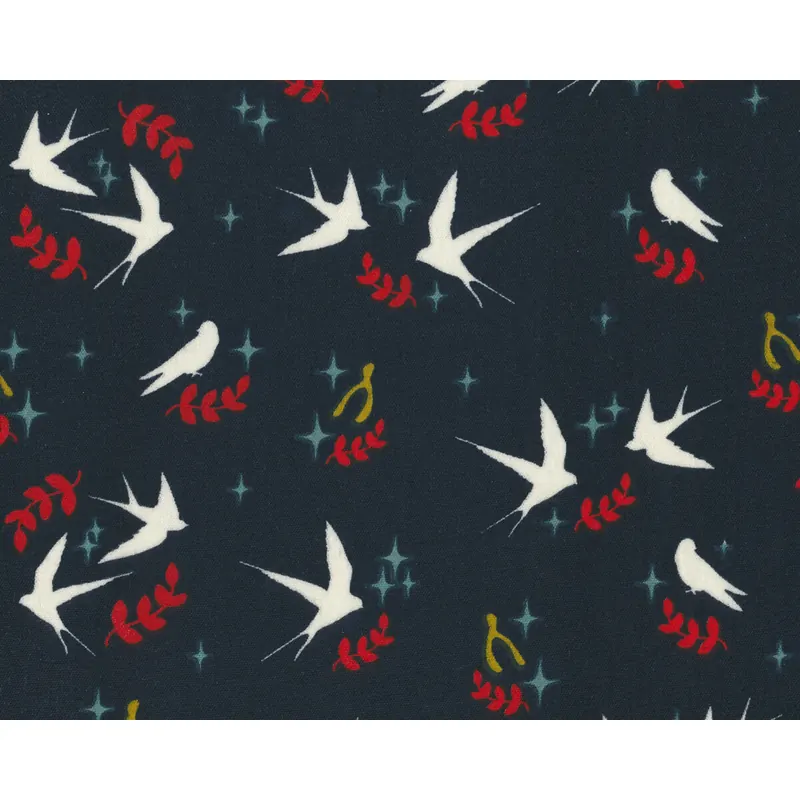 B-Ware Double Gauze, Organic Cotton TALL TALES, Schwalben, marineblau-wollweiß