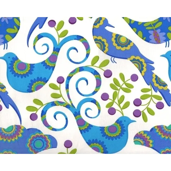 B-Ware Patchworkstoff PILLOW & MAXFIELD mit geblümten Vögeln, mittelblau-limette