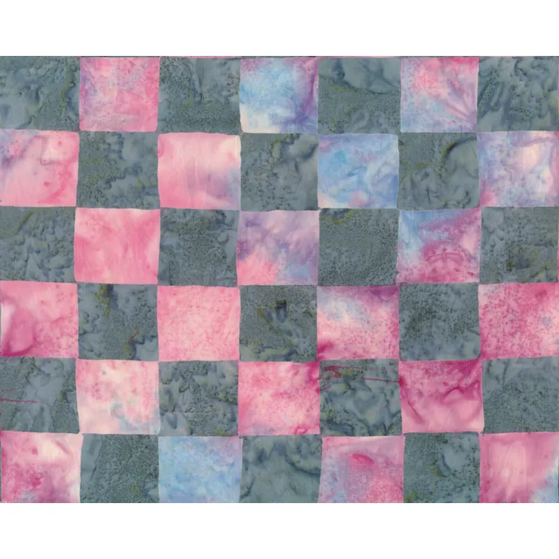 Batik-Patchworkstoff ARTISAN BATIKS, Karo, grüngrau-hellrosa