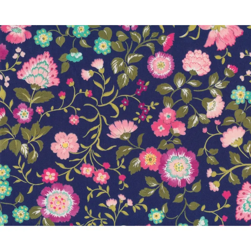 Batist REGENT STREET LAWNS, Blütenranken, dunkelblau-olivgrün, Moda Fabrics