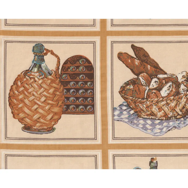 Baumwoll-Dekostoff FRANKREICH, Wein und Käse, beige