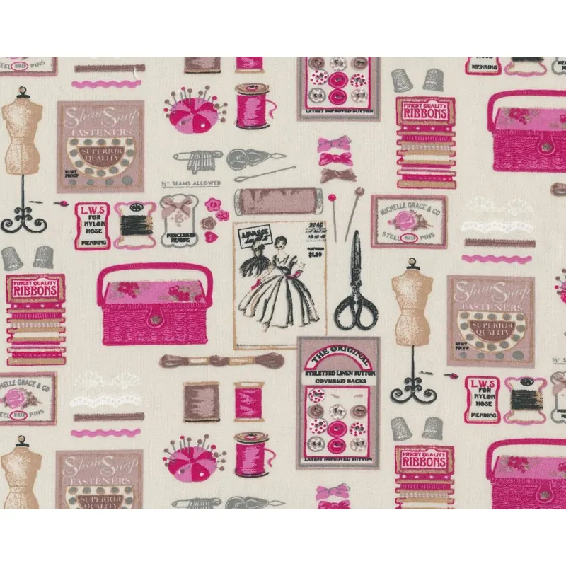 Baumwoll-Dekostoff MERCERIE, Näh-Utensilien, pink-beige