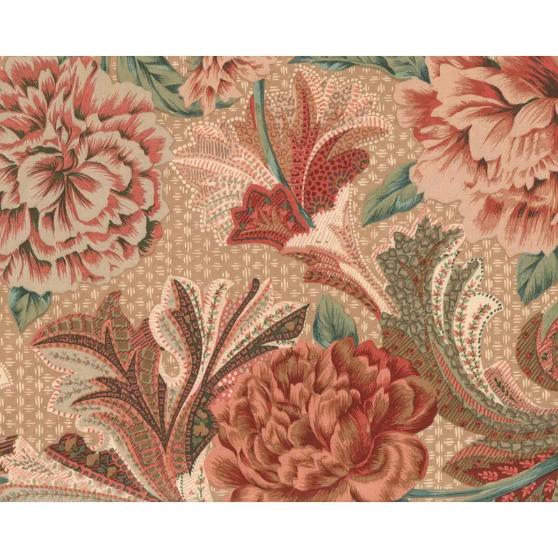 Baumwoll-Dekostoff mit großen Blumen und Ornamentblättern, rosébraun