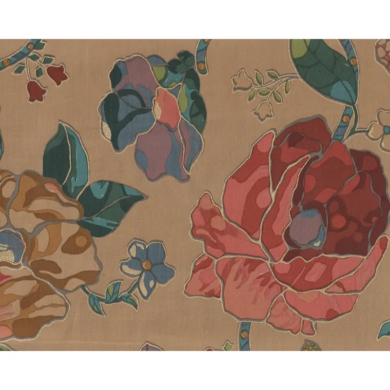 Baumwoll-Dekostoff TIFFANY, Blumen-Mosaik, dunkelbeige-gold