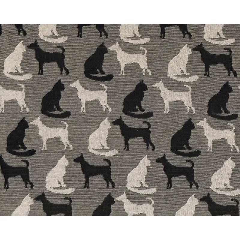 Baumwoll-Jacquardjersey CAT AND DOGS, Hunde und Katzen, anthrazit