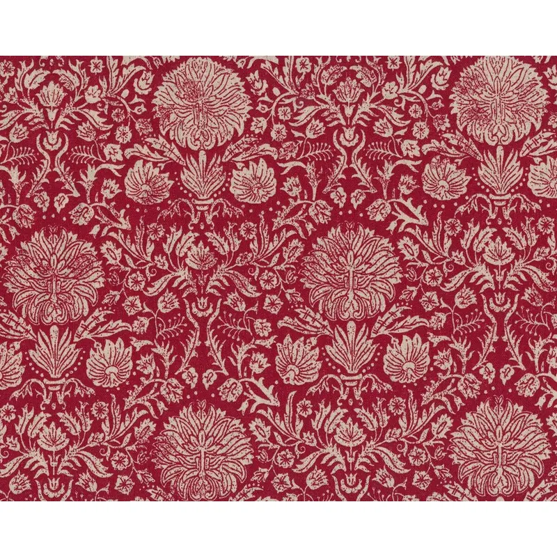 Baumwoll-Leinen-Patchworkstoff JOYEUX NOEL LINEN, Ornament-Blumen-Muster, dunkelrot-natur, Moda Fabrics