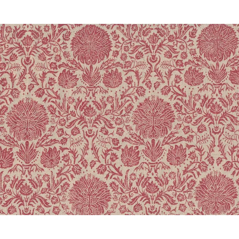 Baumwoll-Leinen-Patchworkstoff JOYEUX NOEL LINEN, Ornament-Blumen-Muster, natur-helles pastellrot, Moda Fabrics