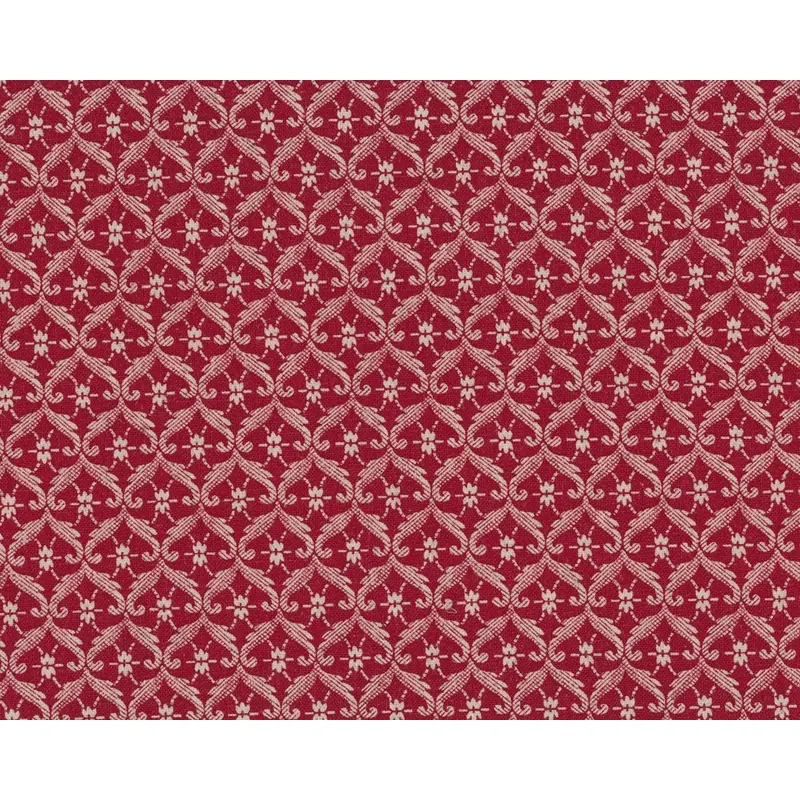 Baumwoll-Leinen-Patchworkstoff RUE INDIENNE, Blüten-Rauten, dunkelrot, Moda Fabrics