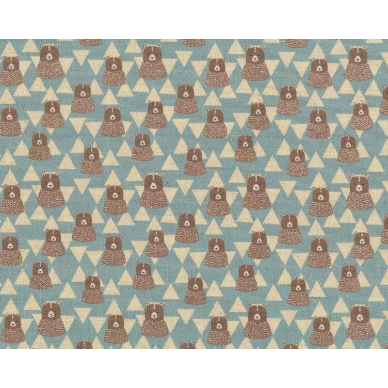 Baumwoll-Leinen-Patchworkstoff TRÈFLE, Bären & Dreiecke, hellblau, Kokka