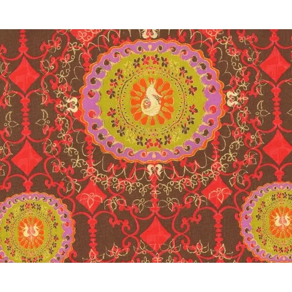 Baumwoll-Leinenstoff PERNILLAS LINEN, Kreis-Ornamente mit Seepferdchen, mittelbraun, Free Spirit