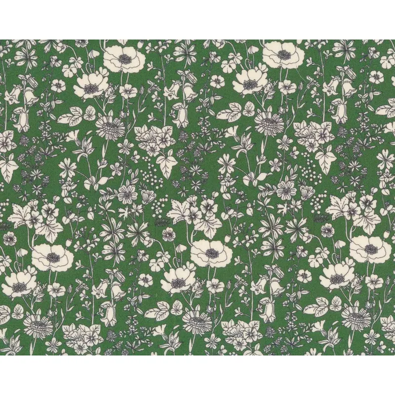 Baumwoll-Popeline EMILIE, Blumen, moosgrün, Hilco