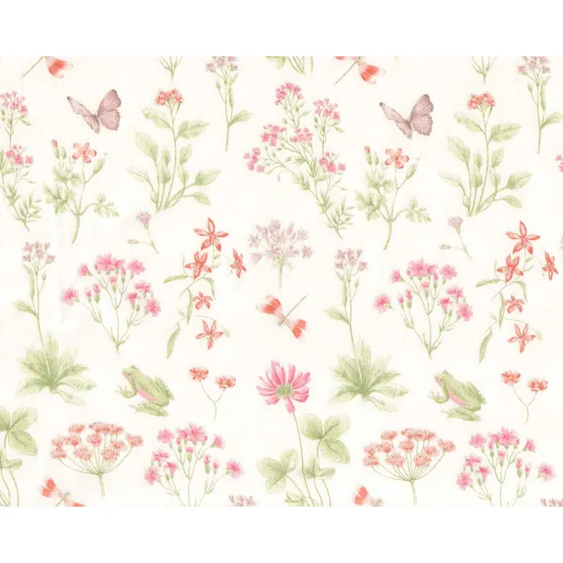 Baumwoll-Popeline EMILIE, Wildblumenwiese, hellgrün-rosa, Hilco