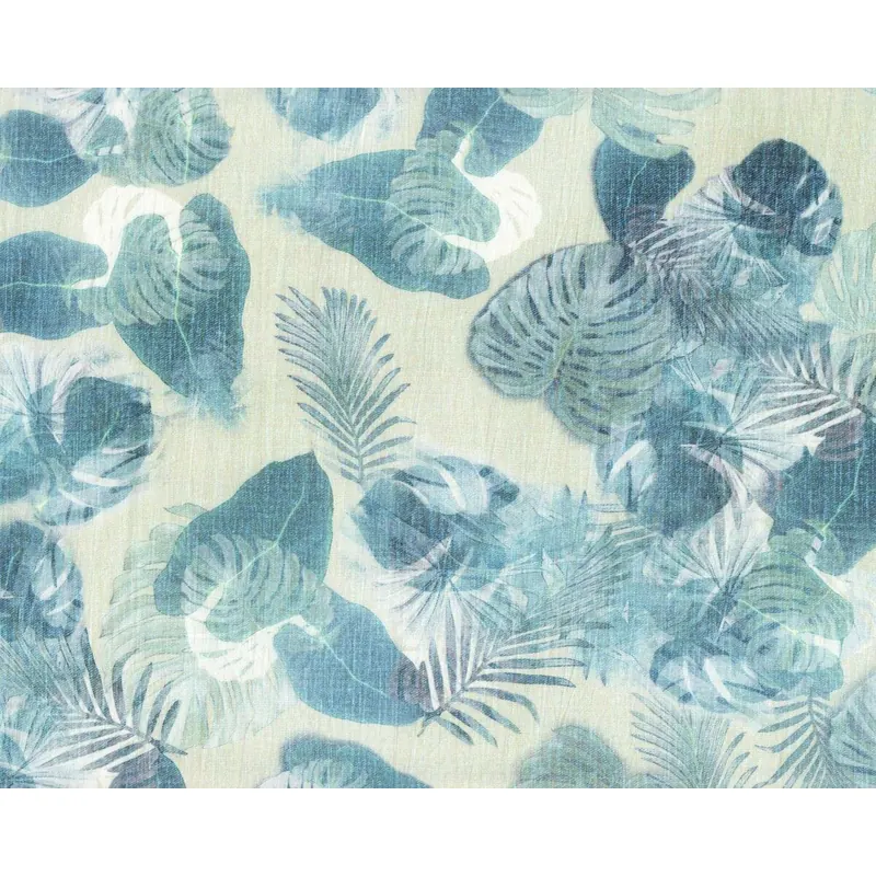 Baumwoll-Satin LOURES, Monstera-Blätter, türkisblau