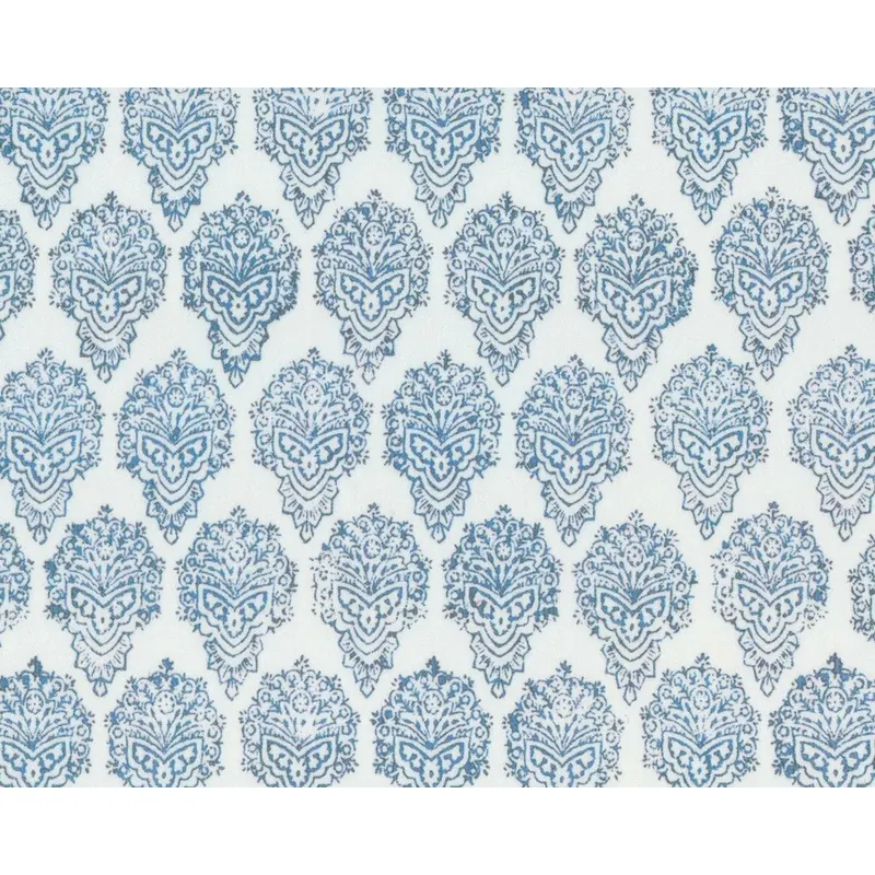 Baumwoll-Stretch-Satin ALRAIA, Blattstempel-Ornament, jeansblau
