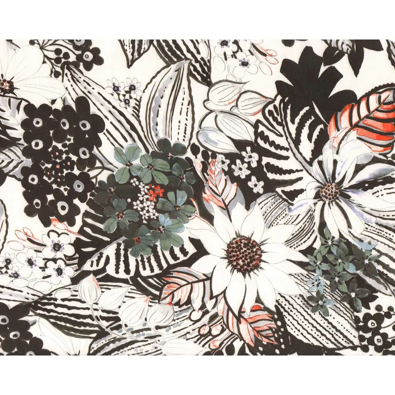 Baumwoll-Stretchstoff MADITHA, Blumen-Zeichnung, Hilco
