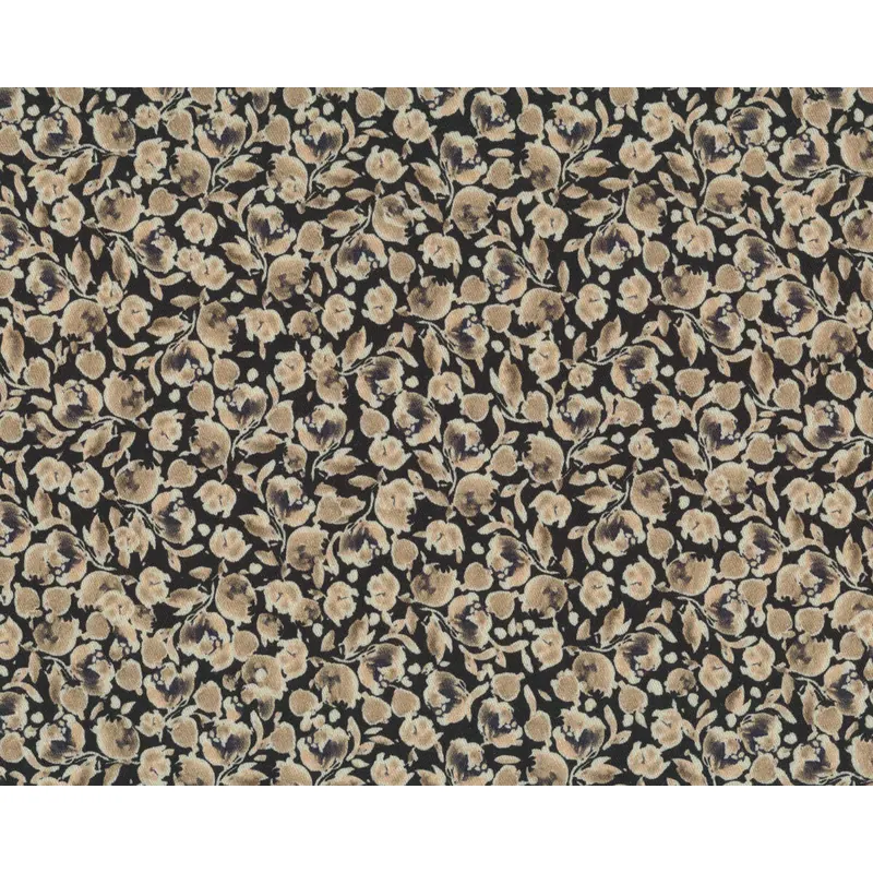 Baumwoll-Stretchstoff MIK, Blüten, dunkelbeige, Hilco