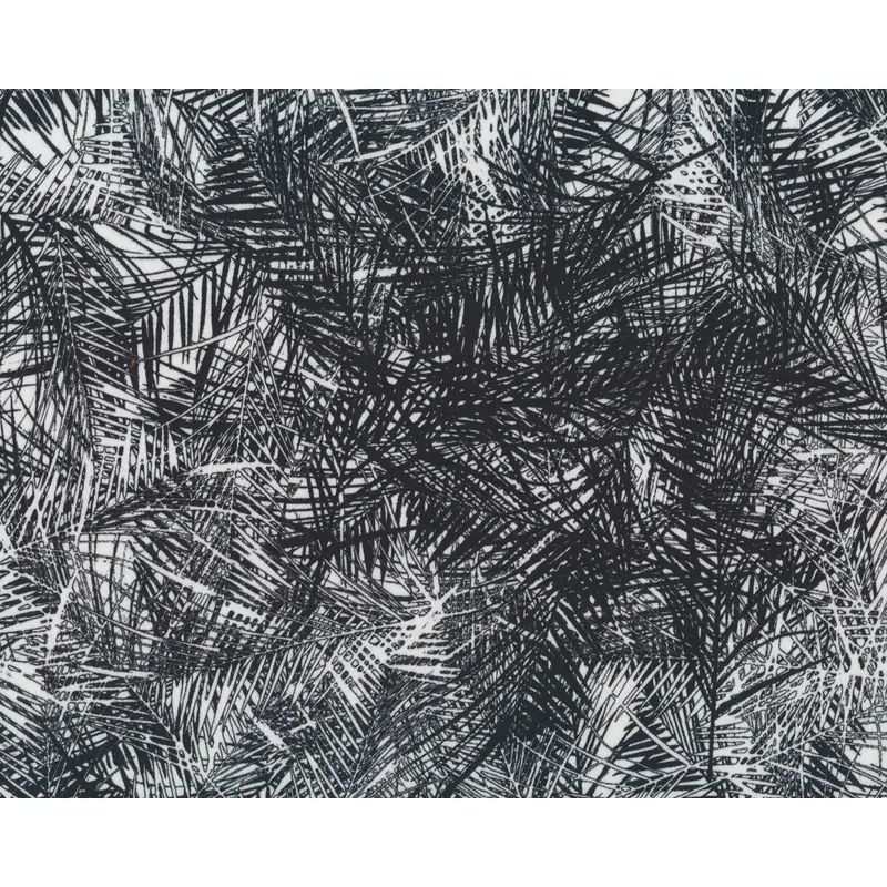 Baumwoll-Stretchstoff NOIRTROPICAL, schwarz, Nadelblätter, Hilco
