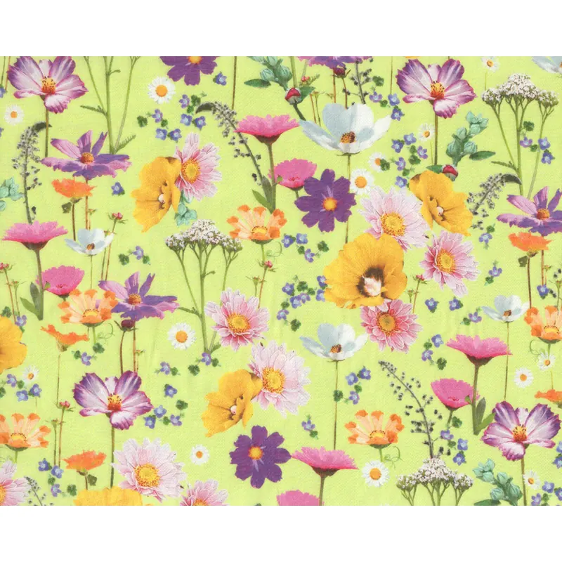 Baumwollbatist CAMILLA, Sommerblumen, hellgrün, Hilco