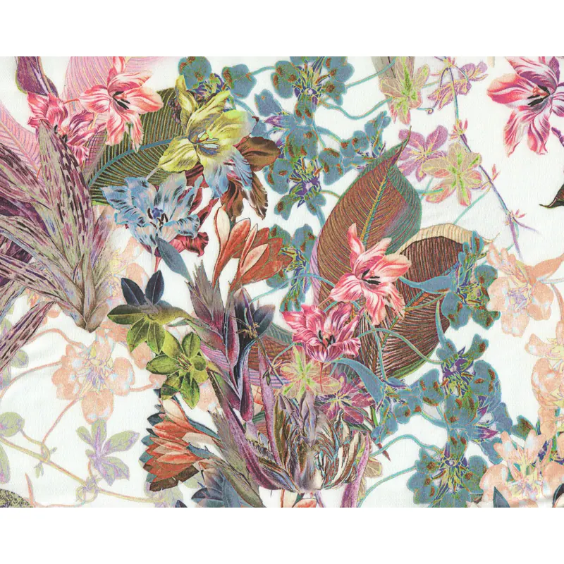 Baumwollbatist JAN, Lilien und Blumen, wollweiß, Hilco
