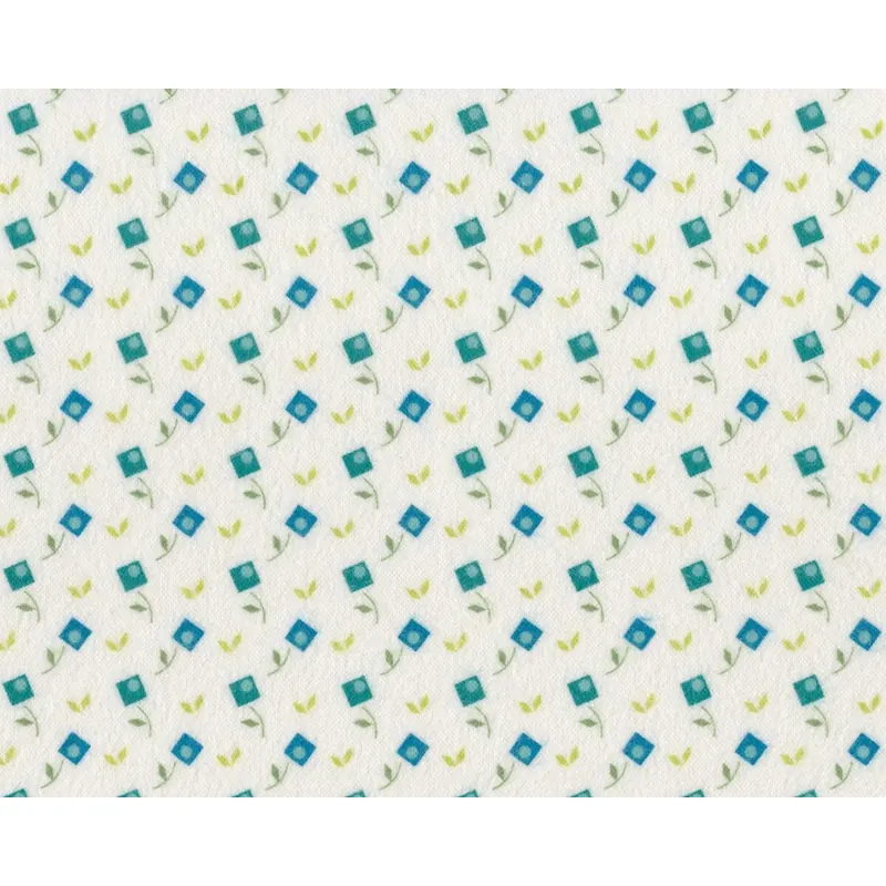 Baumwollflanell FANCY FLANELL, Quadrat-Blumen, gebrochenes weiß-petrol