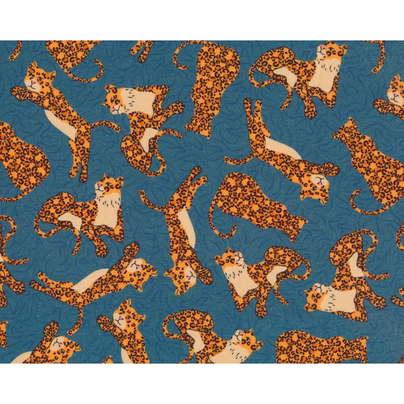 Baumwolljersey AVALANA CUTE LEO, Leoparden, petrol