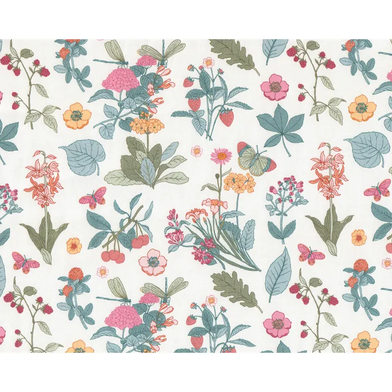 Baumwolljersey BOTANIC FLOWERS, Blumen & Schmetterlinge, weiß, Hilco