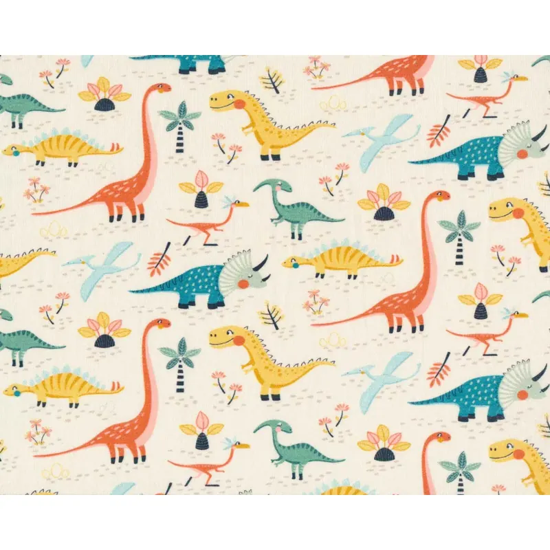 Baumwolljersey DINO'S WORLD, Dinos, petrol-gelb, Hilco