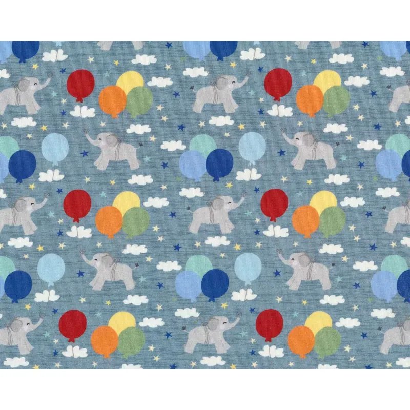 Baumwolljersey ELEFPHANT IN THE SKY, Elefant, blaugrau, Hilco