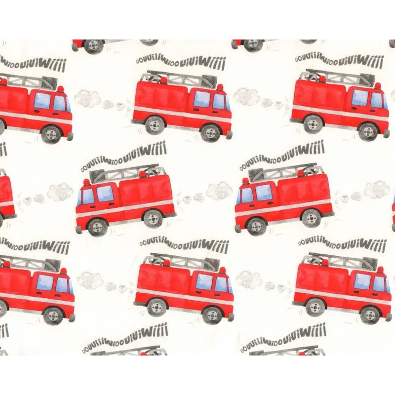Baumwolljersey FIRE TRUCK, Feuerwehrauto, weiß, Hilco