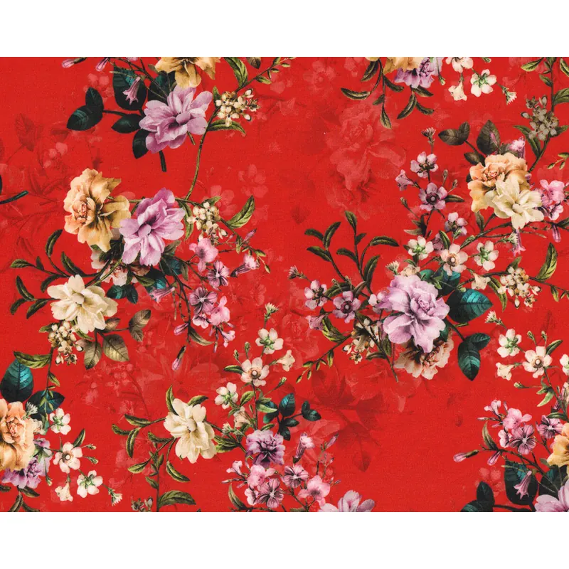 Baumwolljersey FLOWERS, Blumenranken, rot
