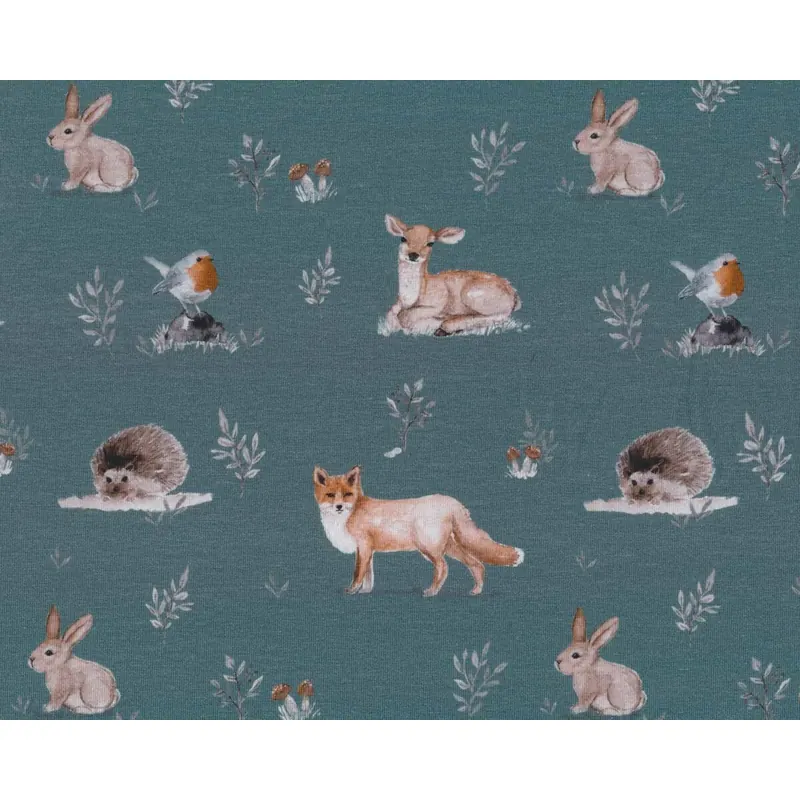 Baumwolljersey FOREST ANIMALS, Fuchs, blaugrau, Christiane Zielinski