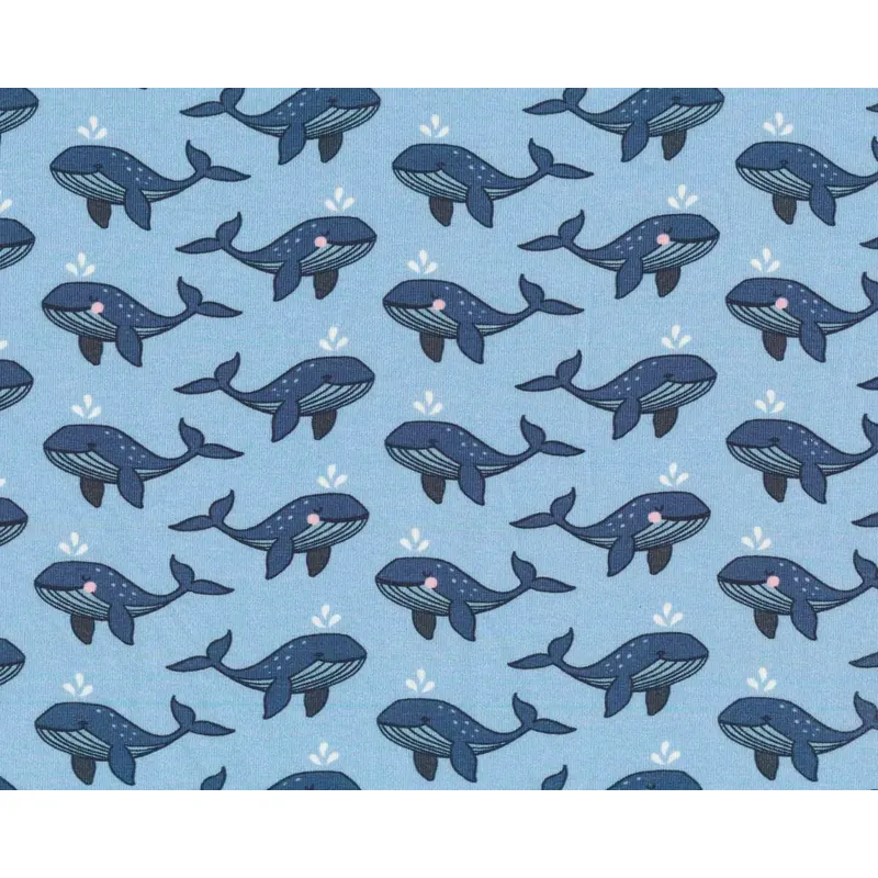 Baumwolljersey HAPPY WHALES, Wal, hellblau, Hilco