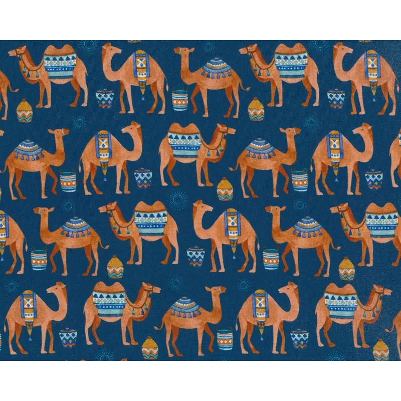 Baumwolljersey HOLIDAY CAMEL, Kamel, dunkelblau-braun, Hilco