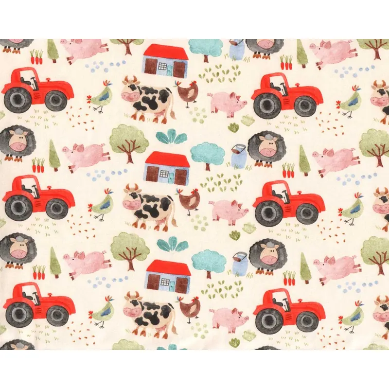 Baumwolljersey LITTLE FARM, Traktor und Tiere, creme, Hilco